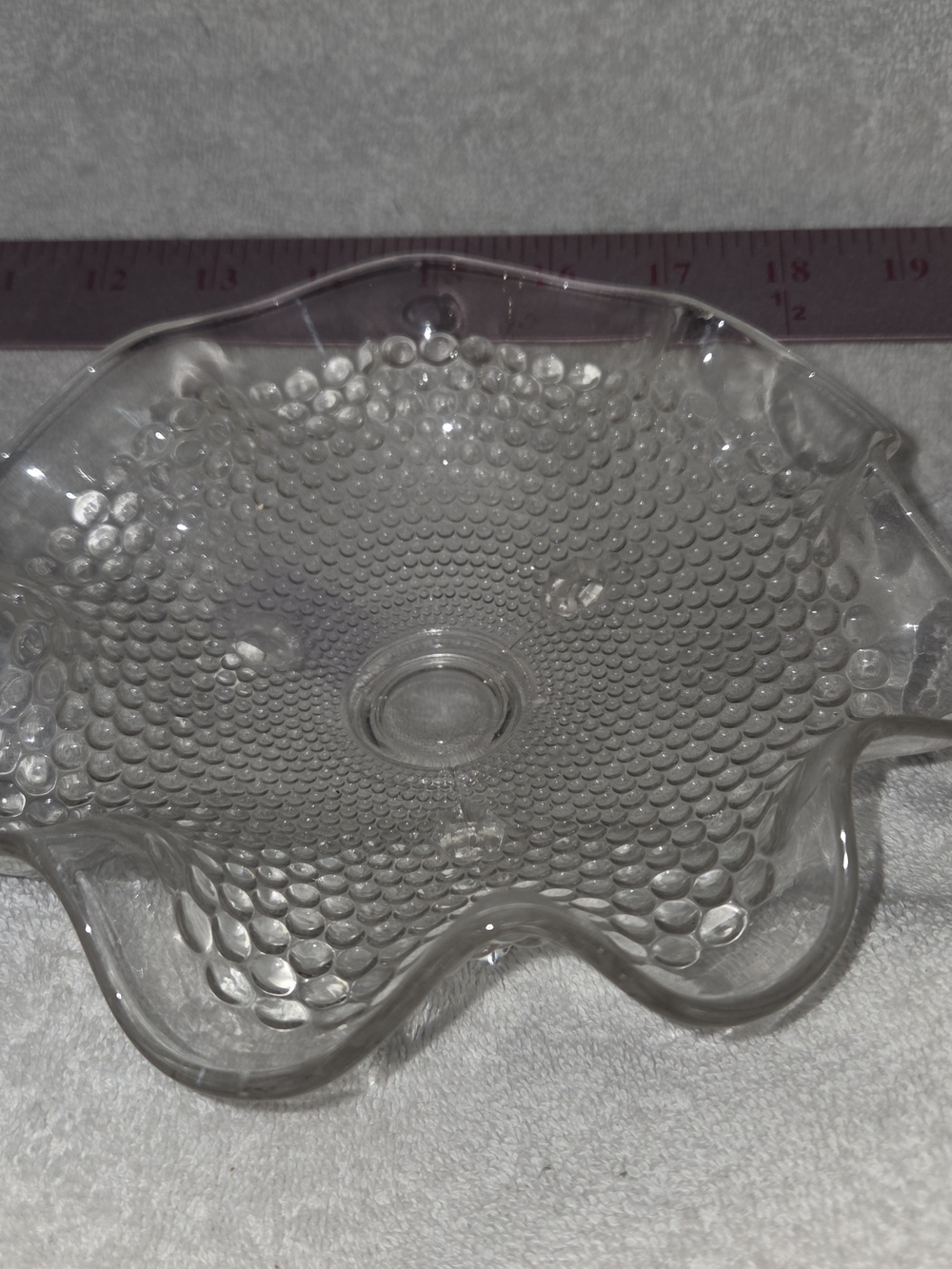 Clear Glass Hobnail Ruffled Dish